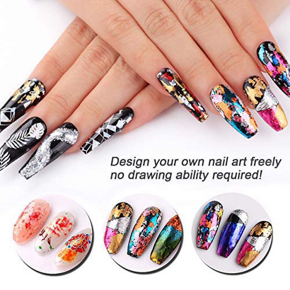 Makartt 2pcs Nail Art Foil Gel Glue with 20 Colorful Holographic Flower  Print Nail Foil Sheets Kit Nail Transfer Stickers Foil Adhesive
